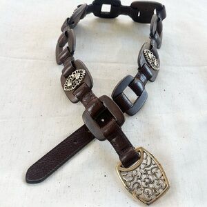 Brighton Leather & Wood Brown Vintage Men’s Belt 34/XL